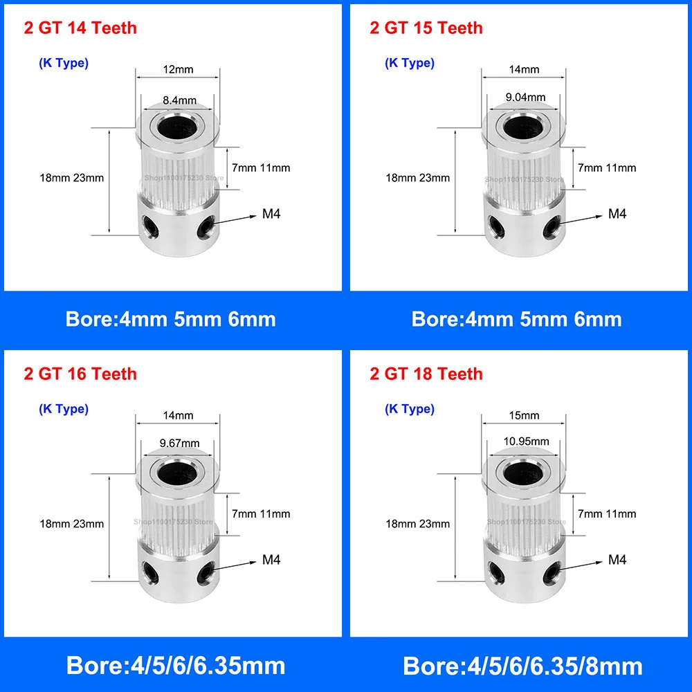 1PCS 14 Teeth - 22 Teeth 2GT Timing Pulley Bore 3mm-15mm For GT2 Timing Belt Width 6mm 10mm 3D Printer CNC Parts