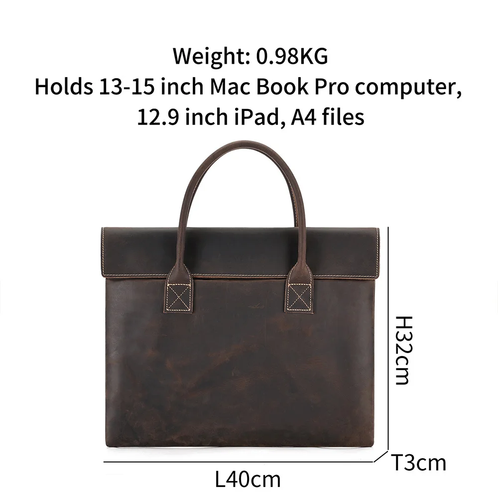 Verrückte Pferd Leder Männer Aktentasche Vintage männliche Portfolio Laptop Büro Business Arbeits tasche minimalist ische Handtasche Tasche neu