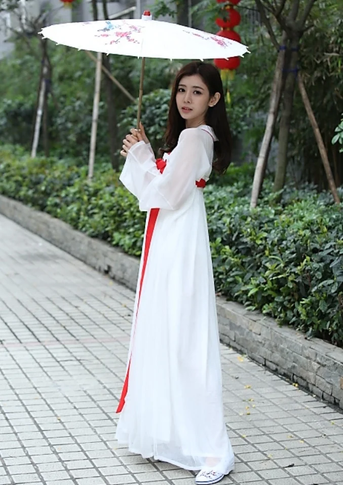 الأبيض الصينية التقليدية Hanfu زي المرأة الأميرة الرقص الملابس للفتيات سيدة تانغ سلالة الزي الملابس الصينية القديمة