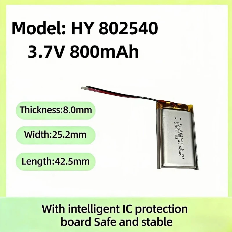 

802540 Lithium Battery 3.7V for Car Speaker, Bluetooth Speaker, Beauty Device, Polymer 800mAh, Universal for Navigation Device