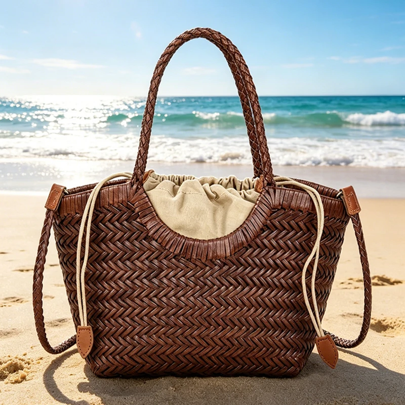 

2026 Straw Woven Bag Summer Vacation Beach Handbag Retro Rattan Basket Crossbody Shoulder Tote Purse Handmade Casual Hobo Bag