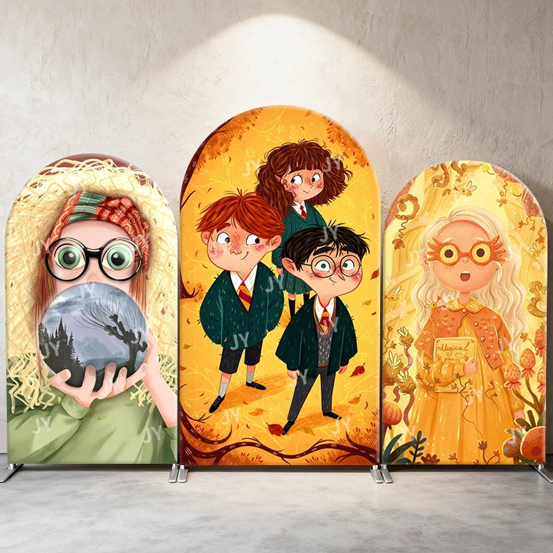 

Harry Potter Cute Cartoon Trio Theme Arch Backdrop Cover Magical Scene For Kids Birthday Baby Shower Photo Booth Background