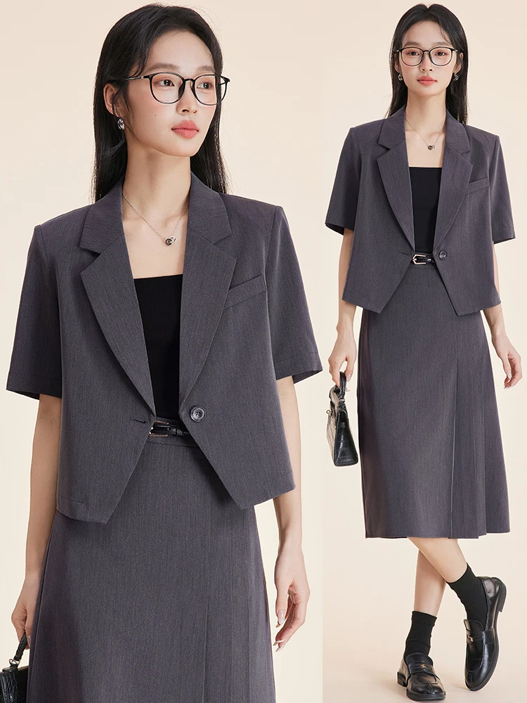 

Summer Short Sleeve Career Suit Set Women's College Style Commute Interview Professional Clothing Small Size Student