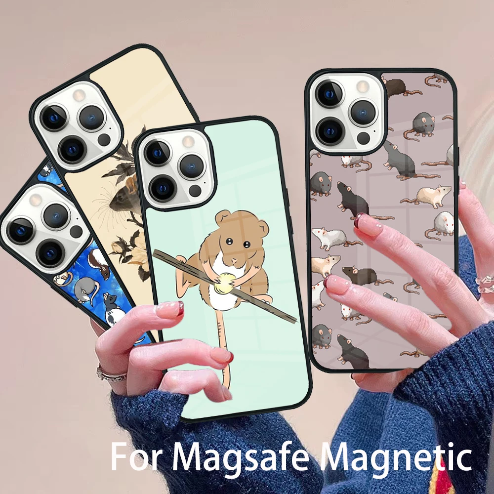 

Mouse Rat Phone Case Magesafe Magnetic Wireless Charge Cover For IPhone 16 11 12 13 14 15 Pro Max Plus Mini