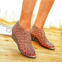 Women's Sandals Summer New High Heels Fish Mouth Hollowed-out Buckle Bag with Sandals Casual Fashion Transparent Height Sandals