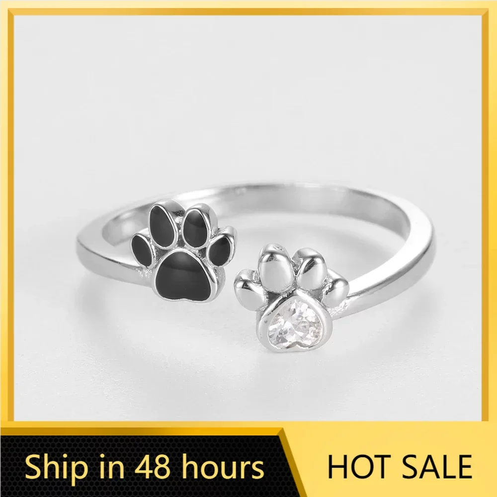 Cute Footprint Ring 925 Sterling Silver Paw Dog Pets' Rings For Women Engagement Adjustable Rings Fine Jewelry