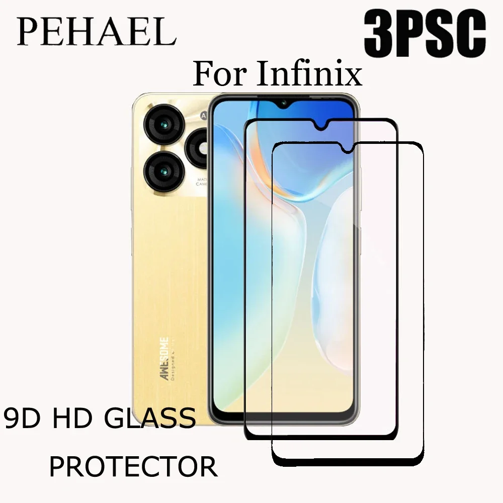 PEHAEL 3Pcs Full Cover Black Edge HD Tempered Glass Screen Protector accessories For Infinix HOT9 9PLAY HOT30 HOT30I 7PRO HOT8