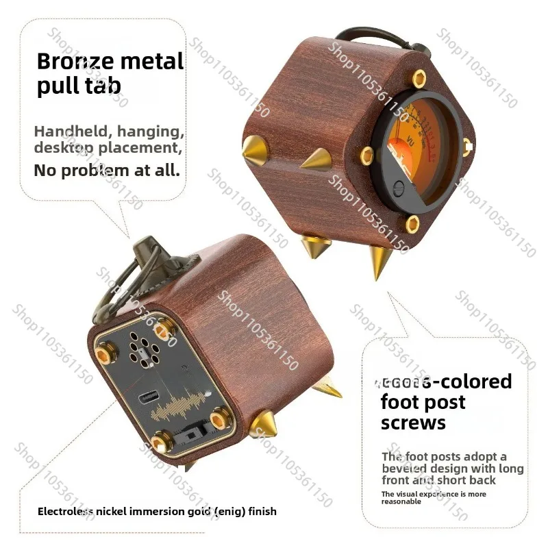 Solid wood VU pickup level meter ornament RGB music rhythm pickup light table with voice control with backlight bile meter head