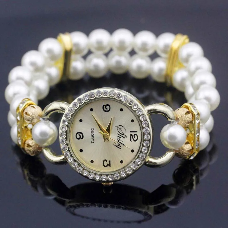 Shsby reloj de pulsera analógico de cuarzo con diamantes de imitación para mujer, relojes de vestir para mujer con perlas de colores, nuevo