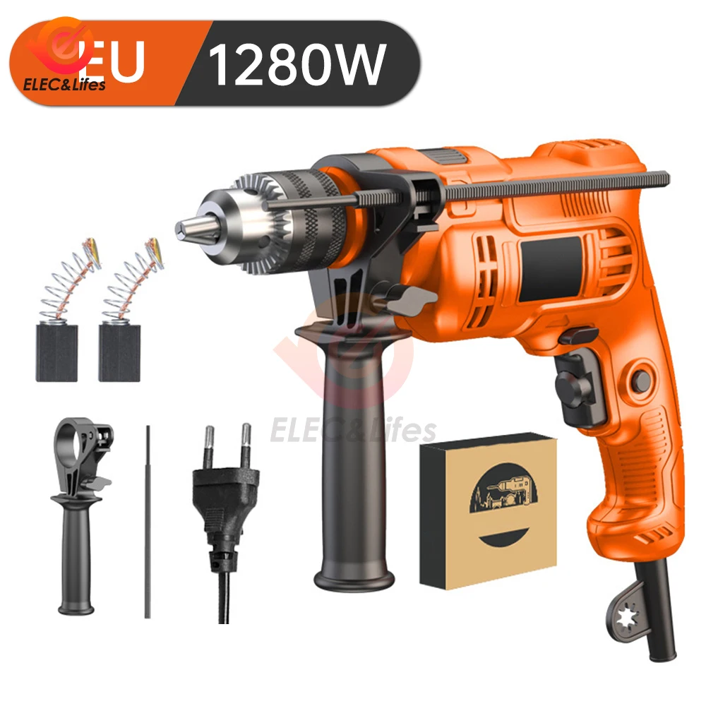 AC 220V Household Multifunctional Impact Drill 1000W 1280W Electric Screwdriver Small Electric Drill Pistol Drill 0-3000rpm/min