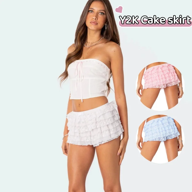 

Lace Cake Skirt Layered Cake Stacking Short Skirt Woman Summer Sexy Hot Pants Slim Spicy Girl Lace Skirt Layered Ruffle Skirt