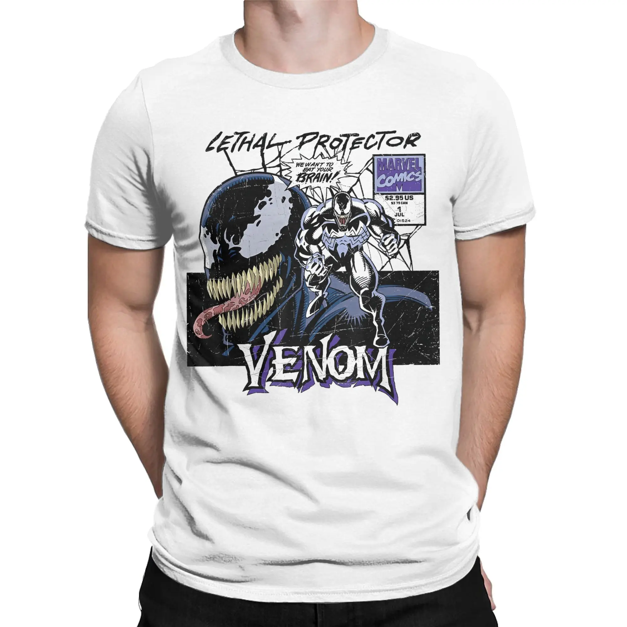 Priting Venom Comic Lethal Protector Distressed T Shirt Men's O-neck Short Sleeve Tops  Cotton Summer Tops