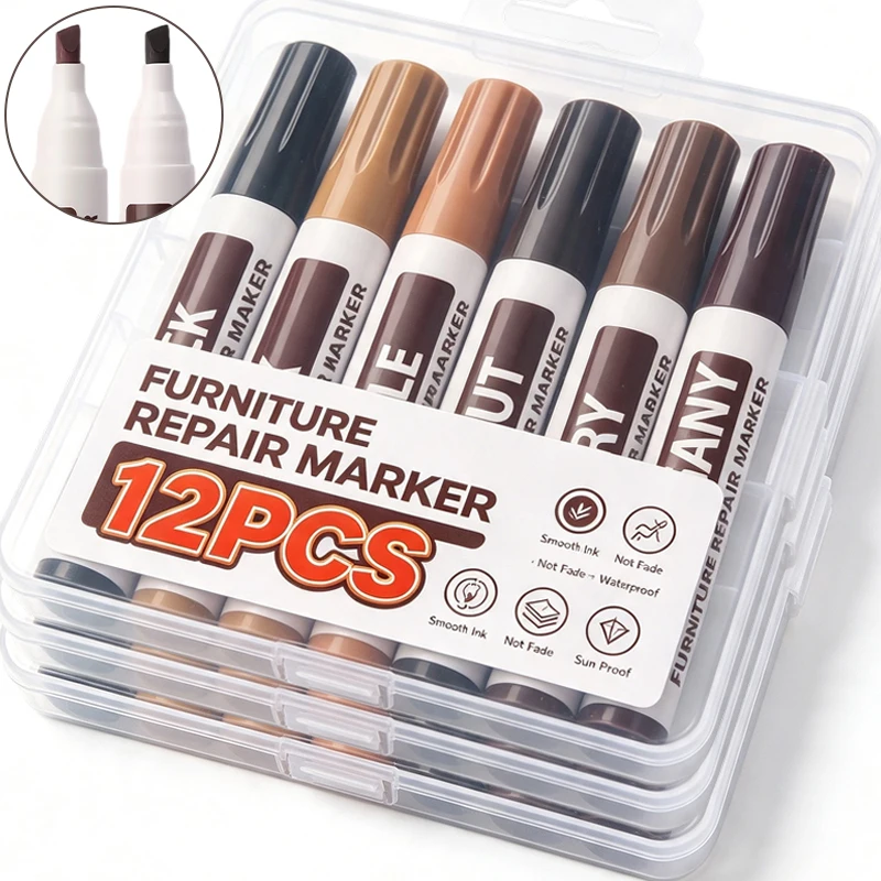 12/1pcs Furniture Pen Markers Wood Scratch Repair Kit Floors Tables Grain Paint Pen Desks Stains Waterproof Wall Treatments