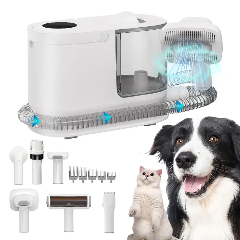 Tierhaar-Pflegeset mit Geräuscharmer Elektrischer Schermaschine, Bürste zur Haarentfernung und Fellpflege-Staubsauger für Hunde und Katzen
