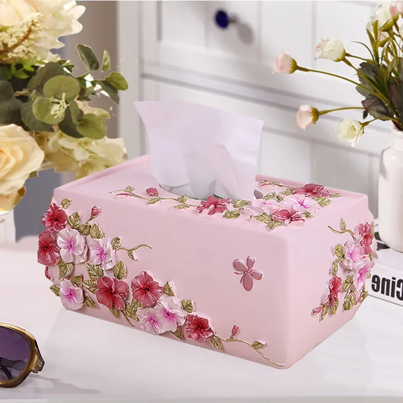 

Resin Tissue Box Fashion Romantic Pink Tissue Box Cotton Swab Box Home Living Room Multi-function Remote Control Storage Box