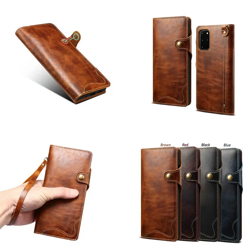 Handmade Genuine Cow Leather Case For Samsung Galaxy S24 S23 S22 S21 S20 S10 Note 20 10 9 Plus Ultra Flip Cover Retro Wallet Bag