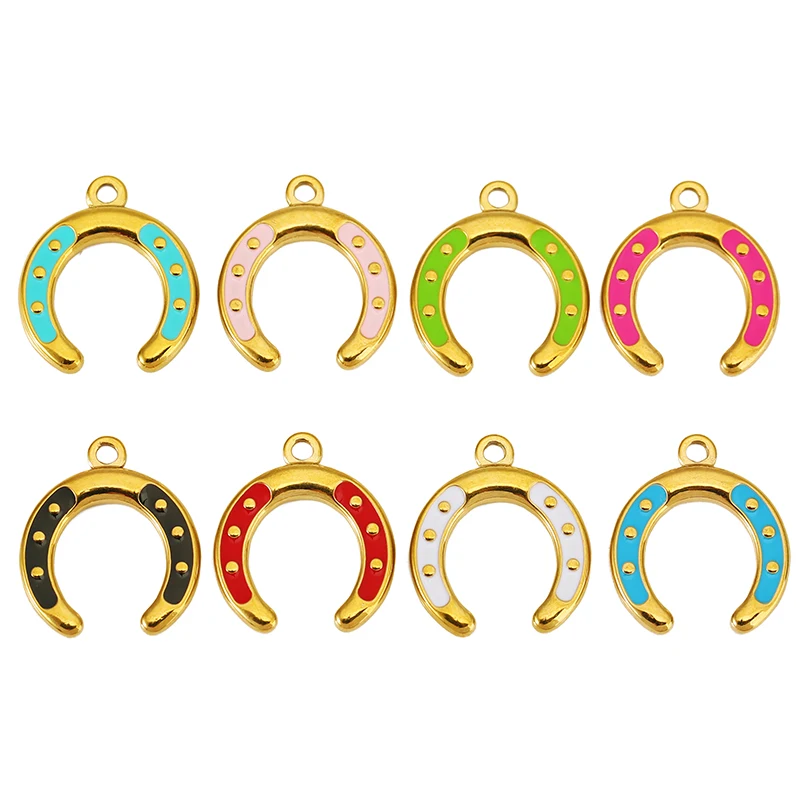 

5pcs Stainless Steel Chic Enamel Moon Horseshoe Charms for Women DIY Earring Necklace Ox Horn Pendant Jewelry Making Accessories
