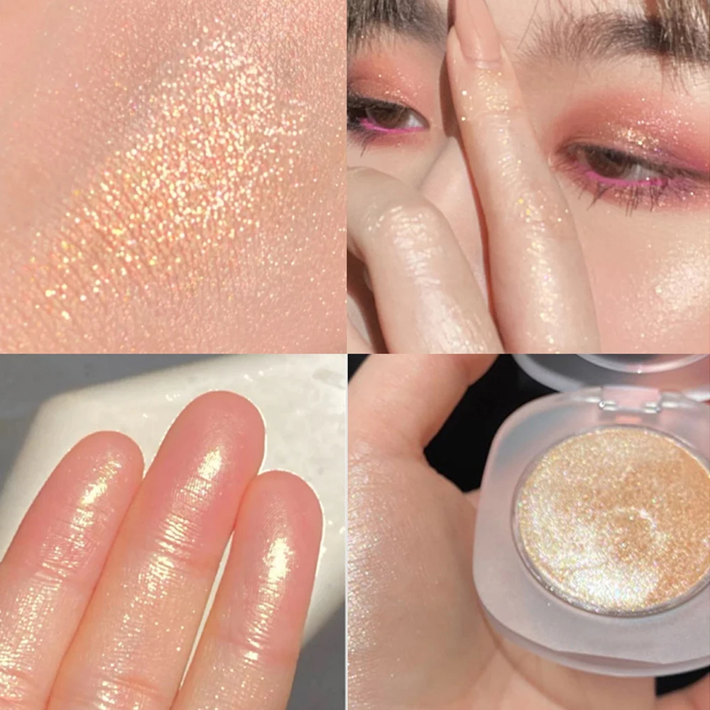 Paleta de polvo brillante, iluminador monocromático, maquillaje brillante, contorno facial duradero, resistente al agua, 3 colores