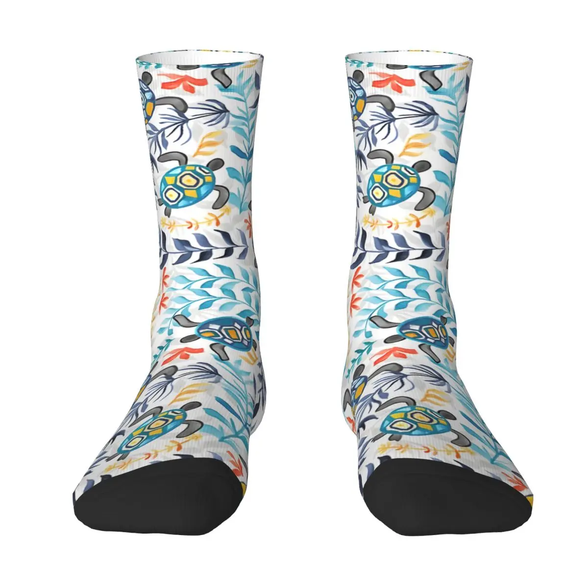 Funny Men's Socks Gouache Sea Turtle Serenity Vintage Hip Hop Casual Crew Sock Gift Pattern Printed