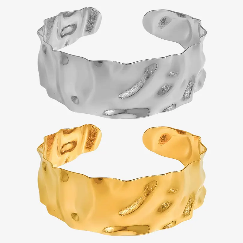 1/2 Stuks Roestvrijstalen Vrouwen Onregelmatige Getextureerde Open Manchet Armband Bamboe Bladeren Oor Van Tarwe Gehamerd Dikke Mannen Armband Sieraden