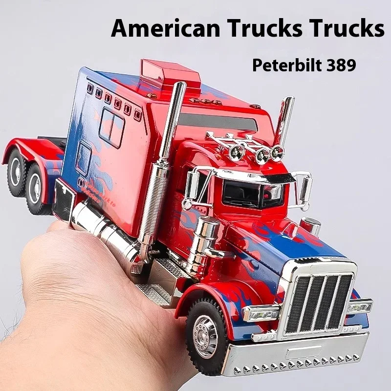 1:24 American Trucks Tractor Peterbilt 389 Alloy Trucks Diecast Model Sound & Light Toy Home Interior Decoration Present for Boy