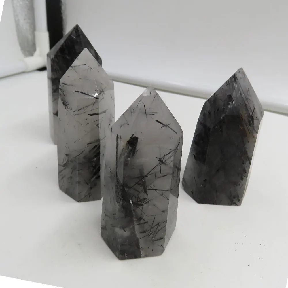 347g  4pcs AAAA Black Tourmaline Crystal Point Wand Pocket Stone Mineral Specimen Stone  Reiki Healing Home Decoration