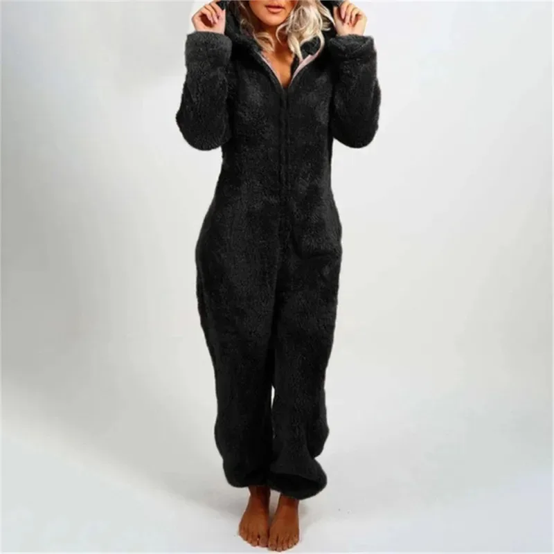 aa Bear House 002 2024 Winter Thickened Plush Jumpsuit Hooded Sleepwear Women Long-Sleeve Zipper Keep Warm PajamasWAT99 ★ ★