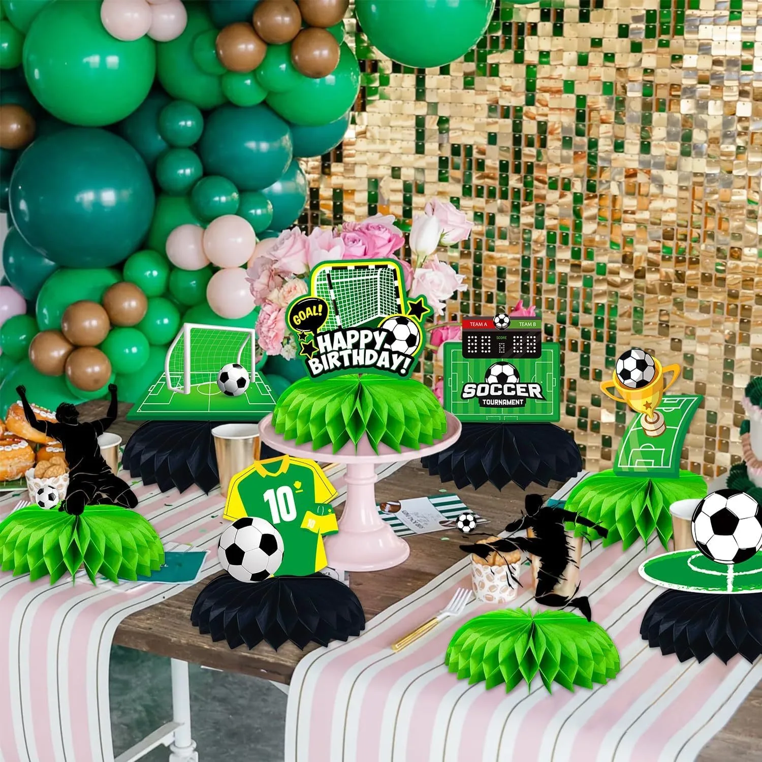 9-teiliges Fußball-Waben-Tischdekor, 3D-Fußball-Themen-Tischdekoration für Fußball-Geburtstags- und Sportpartys – Detail 6