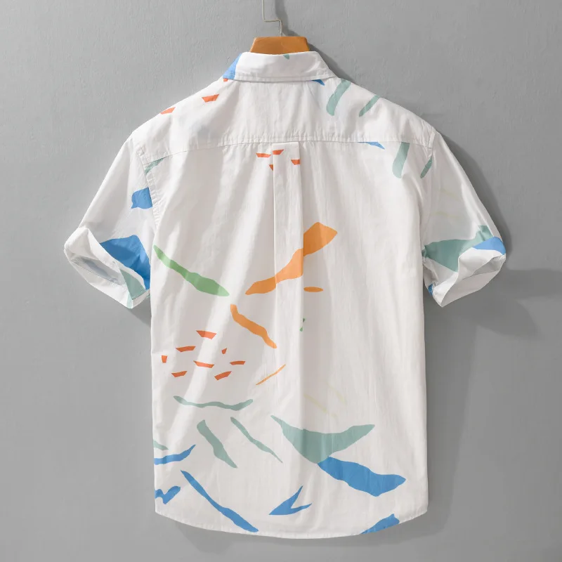 2026 New Arrival Men Striped Button Up Shirt Pure Cotton Lapel Pocket Japanese Streetwear Short Sleeve Casual Youth Fashion Tops