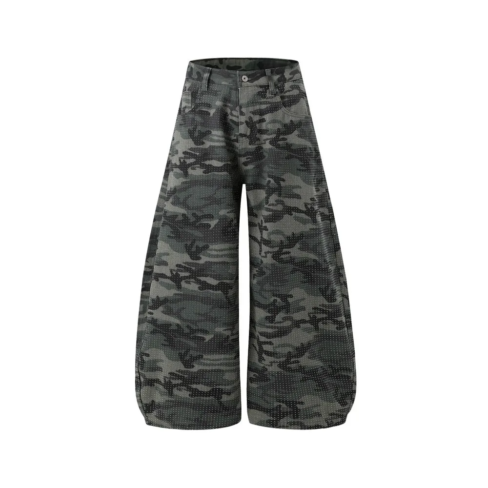Camouflage Military Army Green Washed Retro Gothic Grunge Loose Women's Jeans Pants Trousers for Women Girls Streetwear
