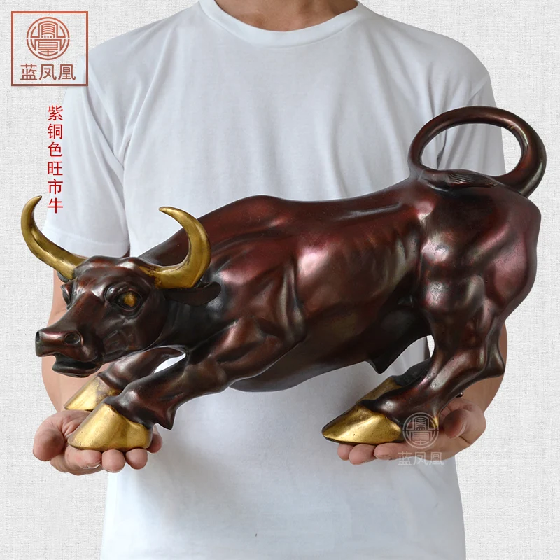 40CM LARGE # Office home-efficacious Talisman Money Drawing COW Business stock-market BRONZE Charging bull Mascot statue