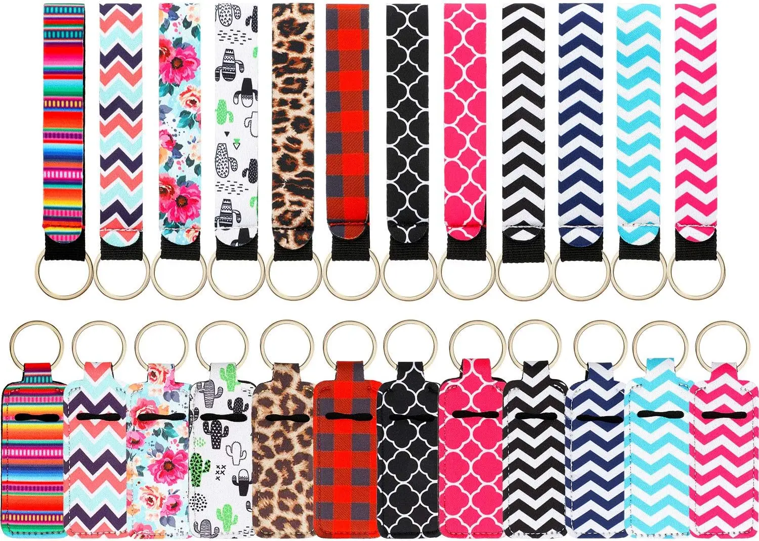 12Pieces Lipstick Holder Keychains，12Pieces Neoprene Wristlet Keychain Lanyards, Vibrant Colors Neoprene Lip Balm Cover