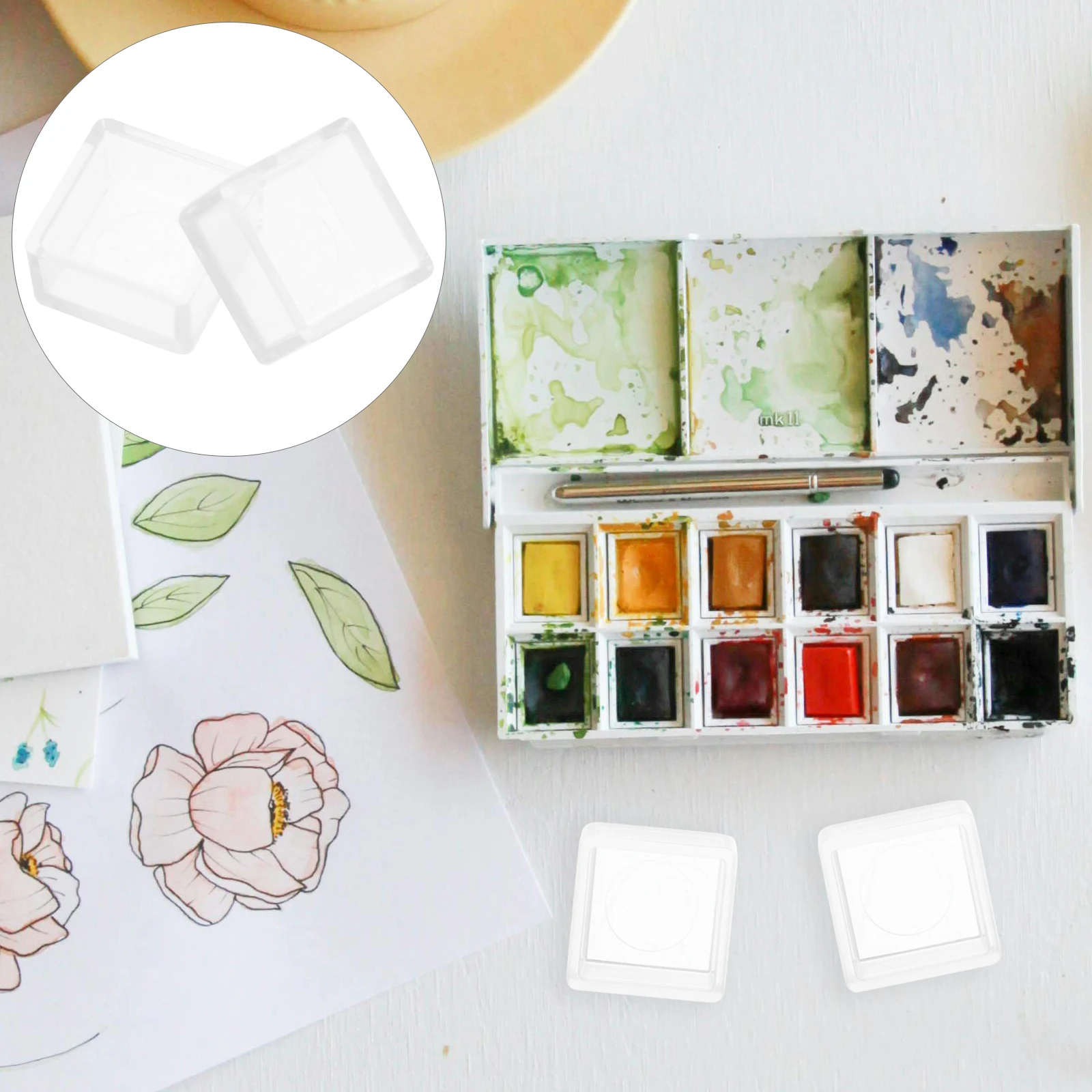 

25 Pcs Watercolor Paint Grid Empty Pans Half Tray Watercolour Palette Plastic Painting Dish Travel Mini