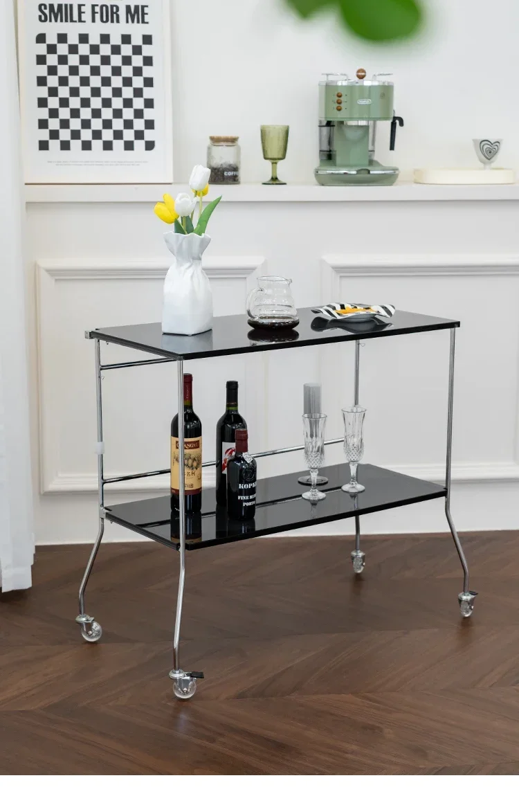 Acrylic folding coffee table online celebrity medieval cart with several movable display racks.