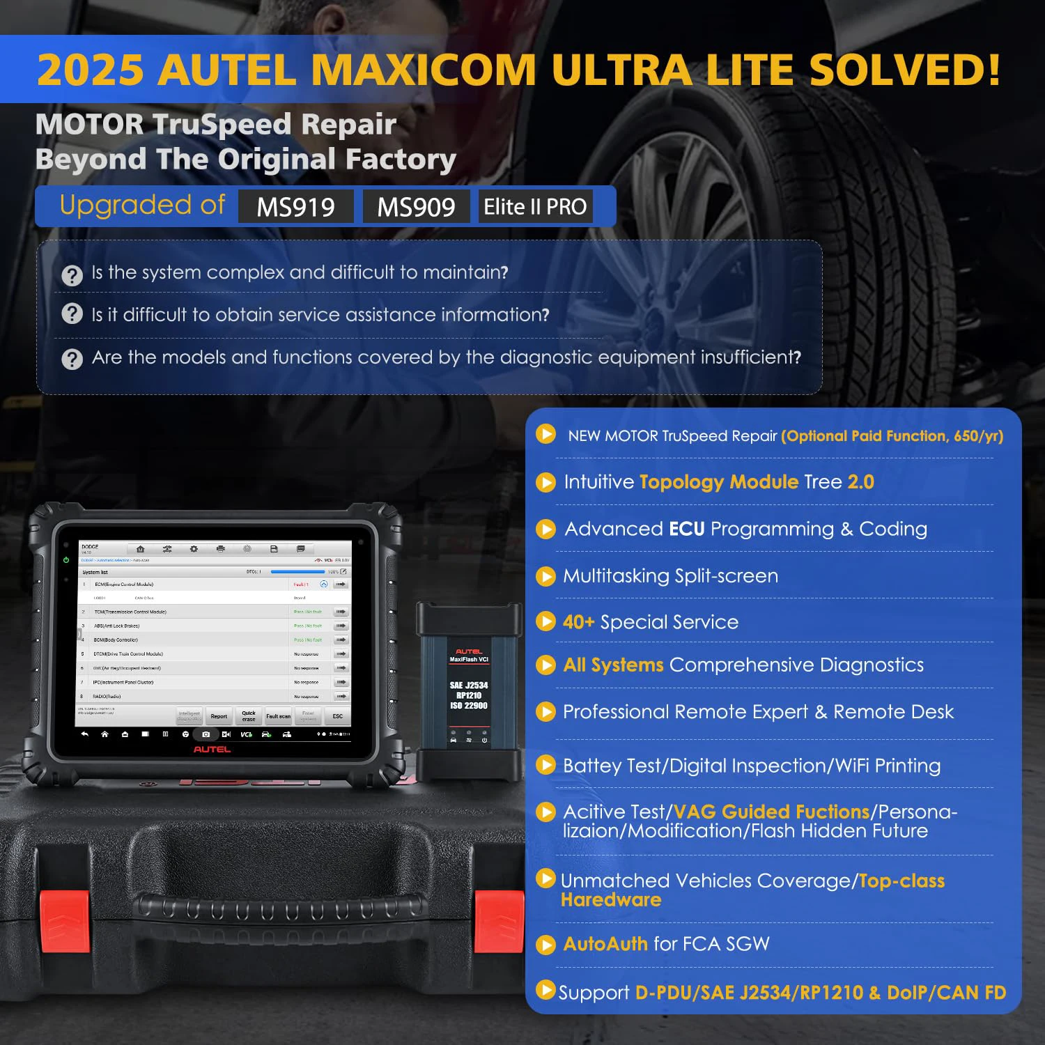 Autel MaxiCOM Ultra Lite — усовершенствованный интеллектуальный диагностический инструмент для автомобильного программирования