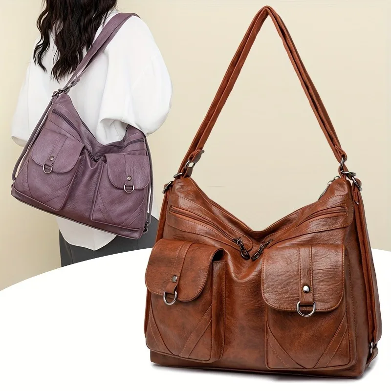 Soft Leather Shoulder Bag Fashion Large Capacity Crossbody Multi-layer Backpack Ladies Handbag