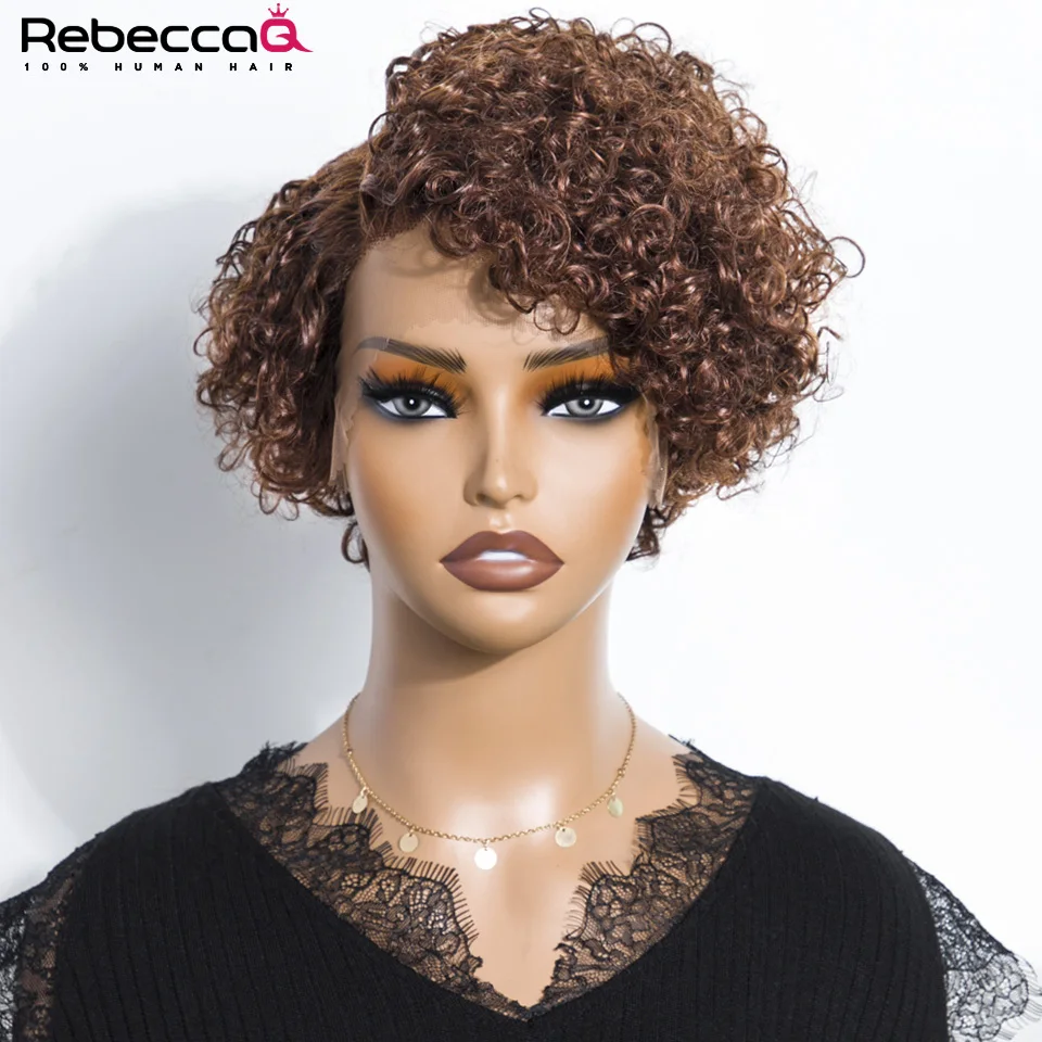 Pixie Cut Wig Brown Color 13x6x1 Lace Wig Summer curl Short Bob Human Hair Wig For Women Natural Color Remy Brazilian Hair