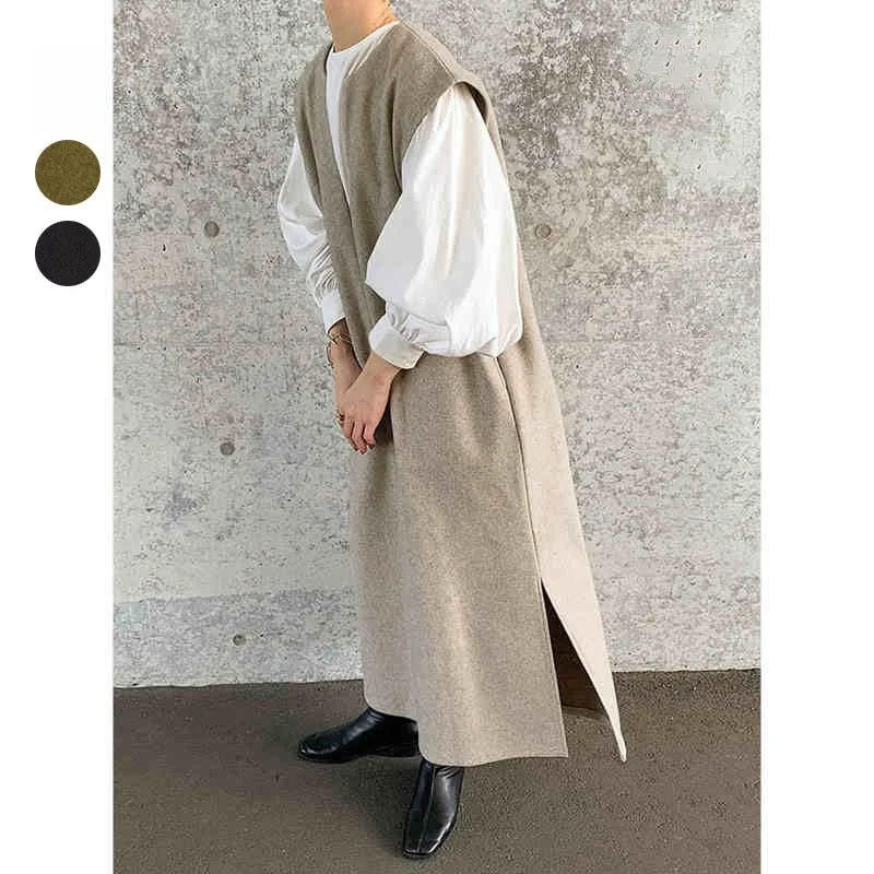 

Women's Long Svel V-ne Pure Color Woolen Vest Dr Autumn Winter Vintage Outerwear Trendy Japanese Sle Sweet