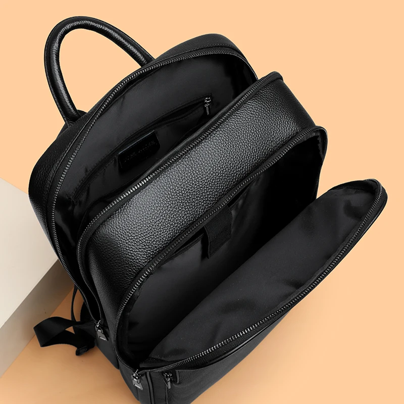 100% بقرة جلد طبيعي الرجال حقائب الظهر موضة الجلد الطبيعي الحقيقي حقيبة ظهر الطالب الصبي العلامة التجارية الفاخرة حقيبة كمبيوتر محمول كبيرة