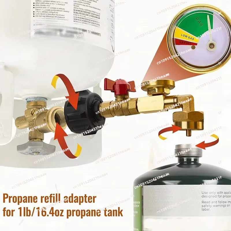 Suitable for 1 LB Tank Pressure Refill Connector Propane Refill Elbow Adapter with Valve And Gauge