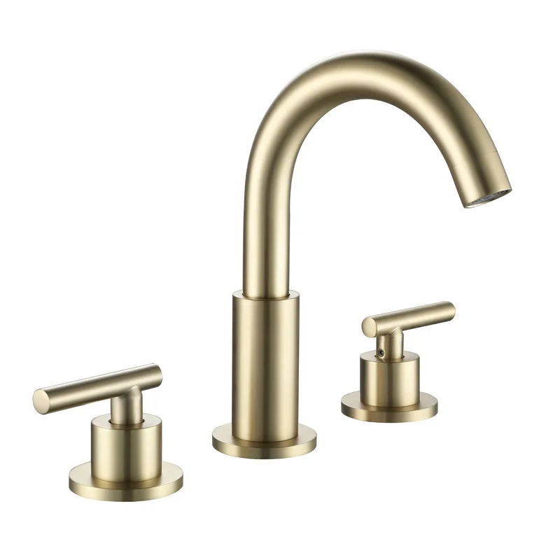 Luxury Gold Brass Bathroom sink faucet Three Holes Two Handles Cold hot water Basin mixer Tap Top Quality Bathroom sink faucet