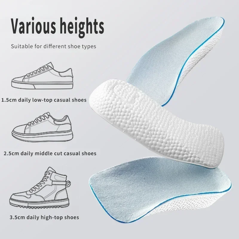 หน่วยความจําโฟมความสูงเพิ่ม Insoles ผู้ชายผู้หญิงรองเท้าแบนฟุต Arch Support Orthopedic Insoles รองเท้าผ้าใบรองเท้านุ่ม Heel Lift