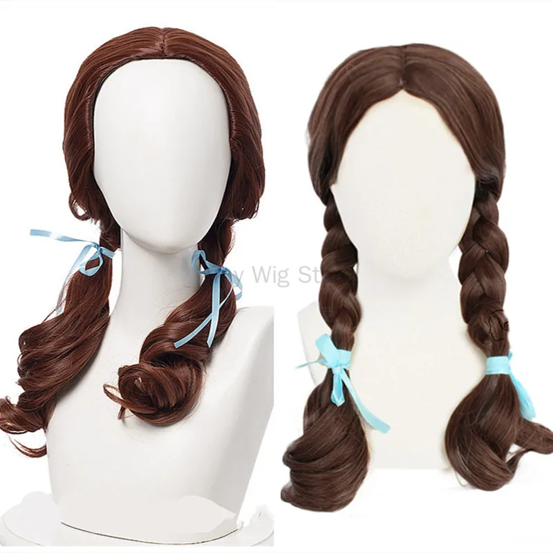 Dorothy Costume Women Halloween Dorothy Wig Brown Curly Ponytails Heat-resistant Fiber Synthetic Beautiful Princess Hair Wigs