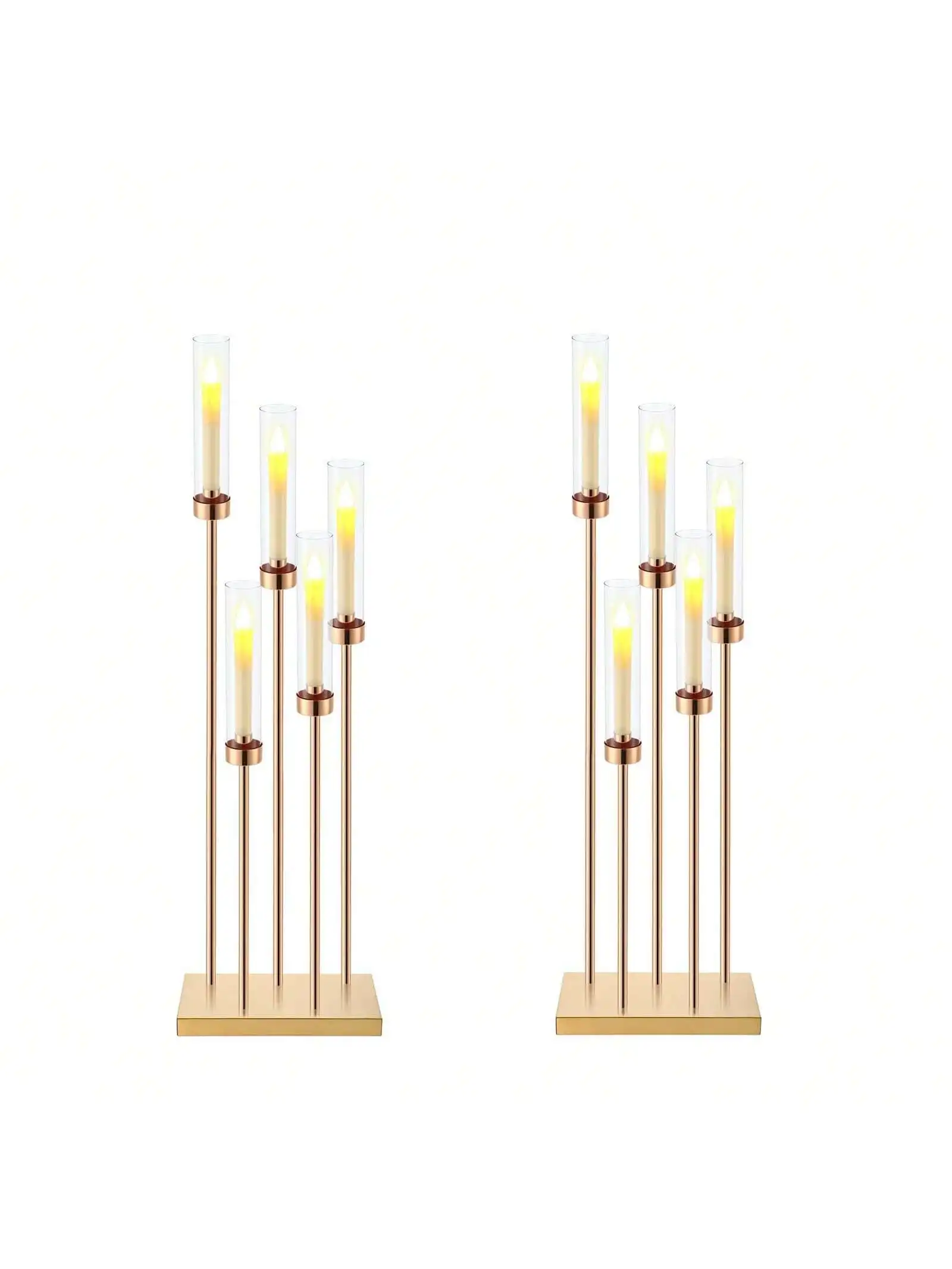 1 Pc, Gold Floor Candelabra Centerpieces 42.5inch 5Arm Tall Metal Candle Holders Candlestick With Acrylic