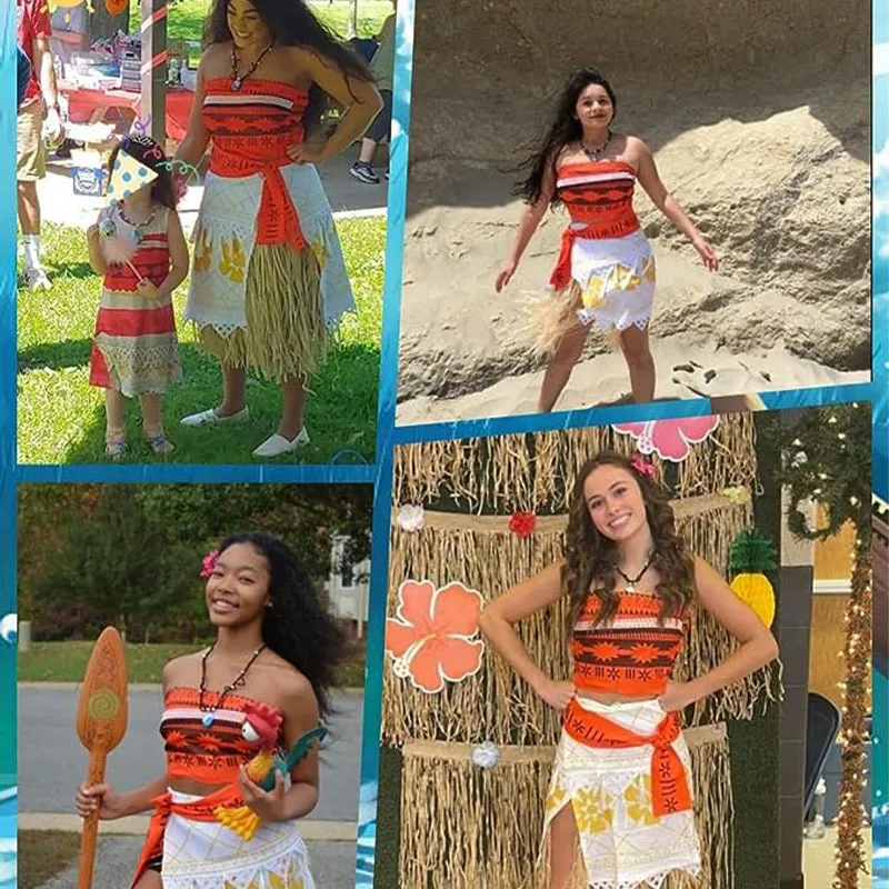 Kids Adult Women Moana Holiday Costume Movie Top Skirt Necklace Suit Child Fancy Cosplay Dress Outfit Halloween Carnival Party