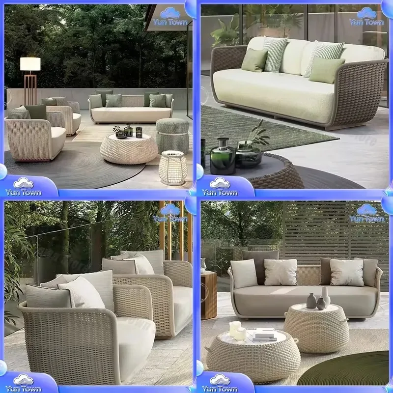Outdoor Sofa Set for Garden Furniture Waterproof Modern Courtyard Villa Rattan Furniture Nordic Style Patio Furniture Home