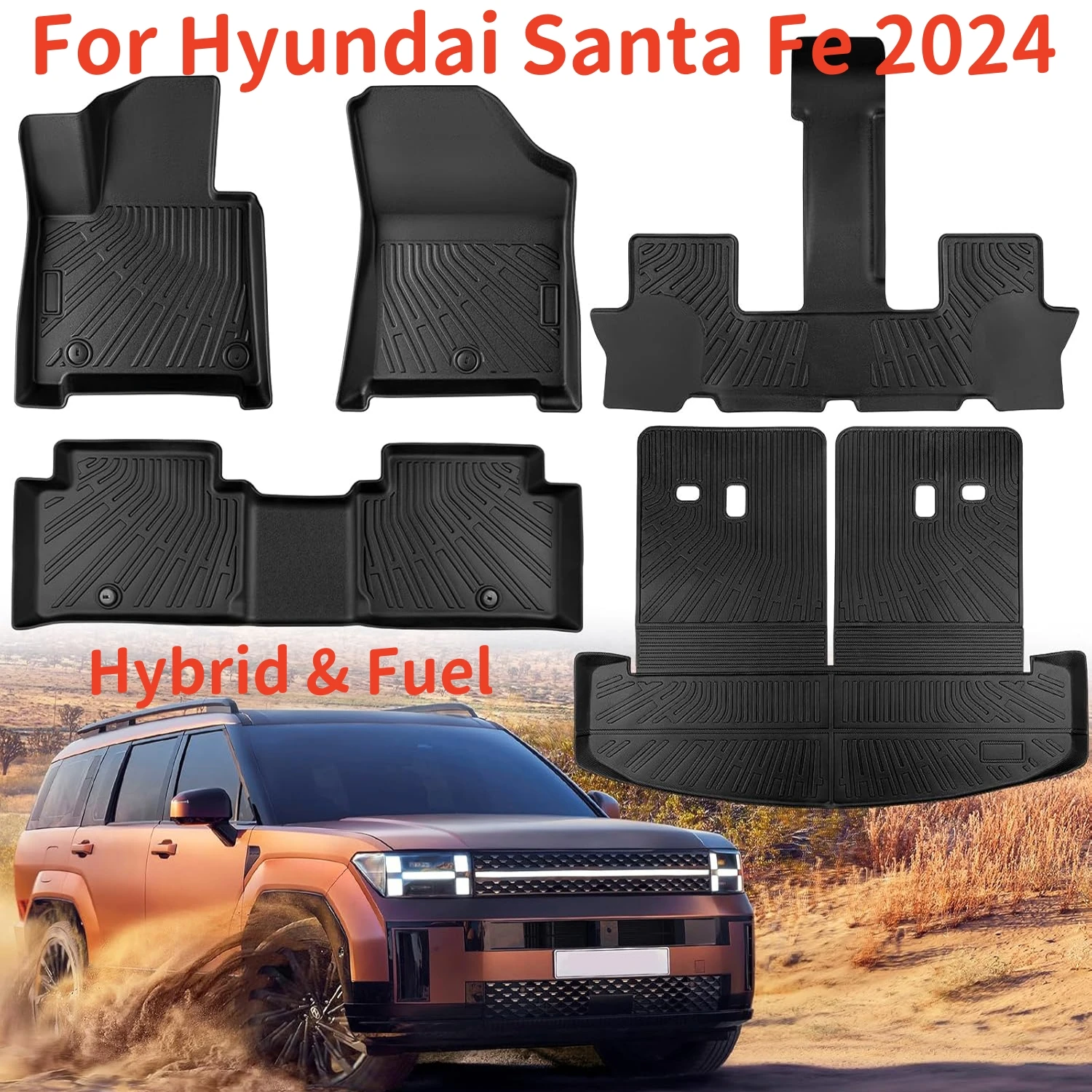 

For Hyundai Santa Fe 2024 6/7 Seater TPE Floor Mats (Hybrid & Fuel), All Weather Protection Floor Liner Cargo Liner Trunk Mat