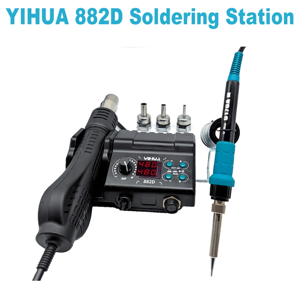 

YIHUA 882D Soldering Station 2 in 1 Solder Iron Hot Air Gun Rework BGA SMD PCB IC Phone Repair Tool Welding Machine