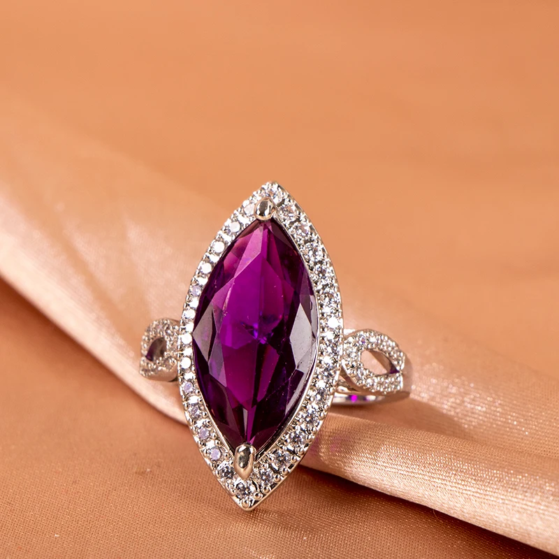 Classic Ring 10 * 20mm Large Amethyst Gem Horse Eye Zircon Women's High Grade Jewelry Women's Party Jewelry Wholesale