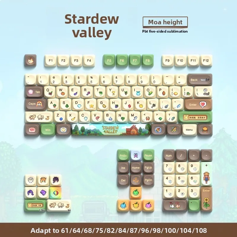 112PCS Stardew Valley Custom Mechanical Keyboard Keycaps Game Peripheral DIY Replacement Key Caps Decorative Gaming Keyboard